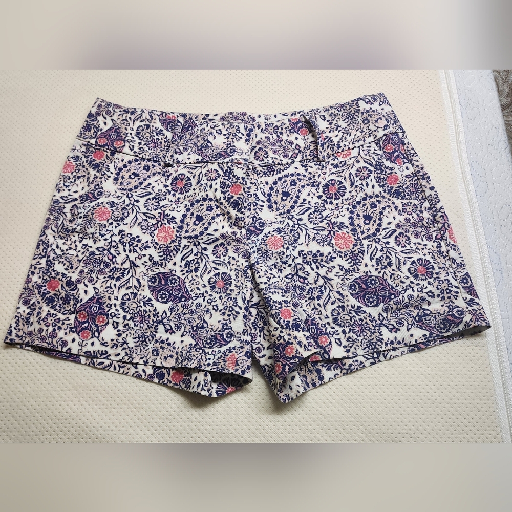 Ann Taylor Womens Shorts Sz 4 Floral Purple Pink Pockets Cotton Stretch Small
